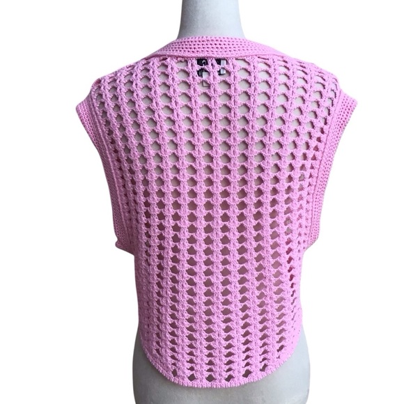 BDG URBAN OUTFITTERS PINK CROCHET V NECK TOP NEW - Picture 2 of 7